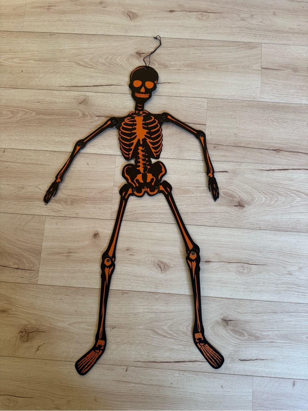 Vintage LARGE Beistle Halloween Jointed Skeleton Die Cut Decoration 36" Orange a